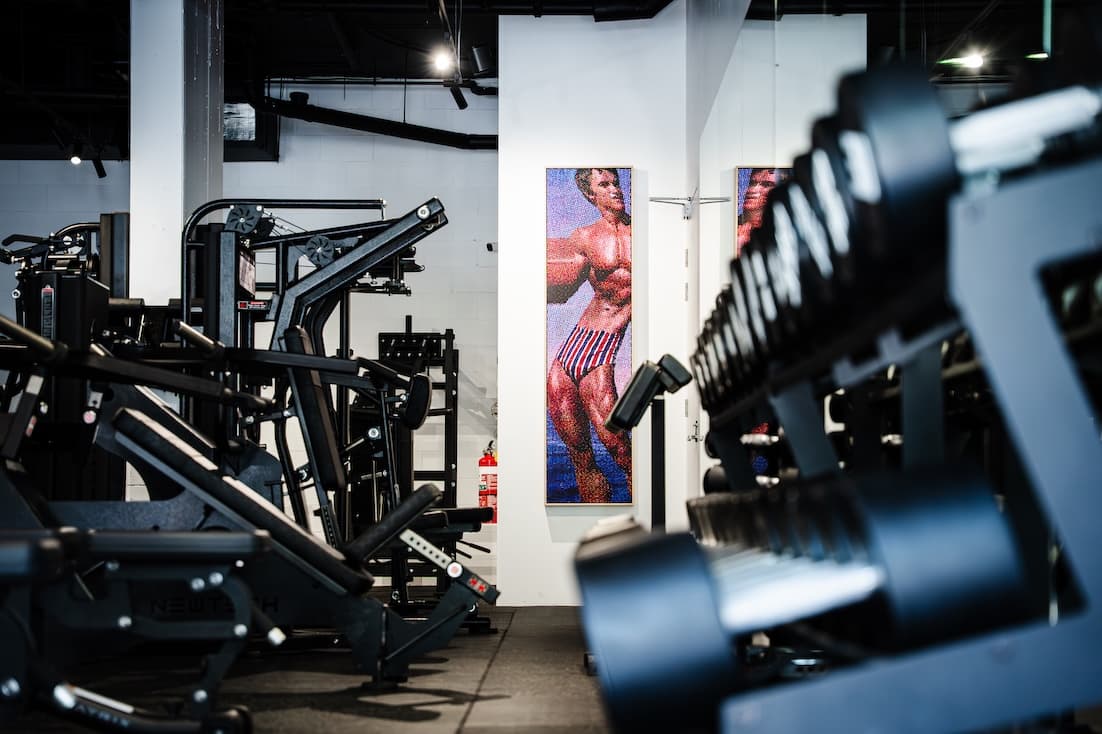 Gym floor with Arnold Schwarzenegger murals