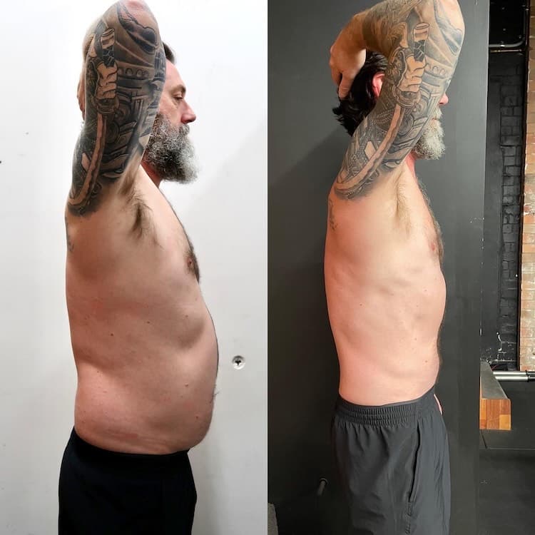 Client transformation - bearded man side profile fat loss
